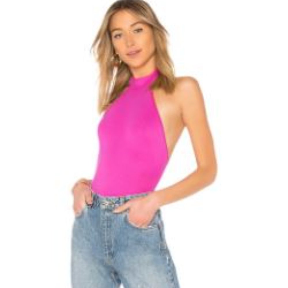 House of Harlow x Revolve Bodysuit Size Large Magenta Elodie Halter Neck
